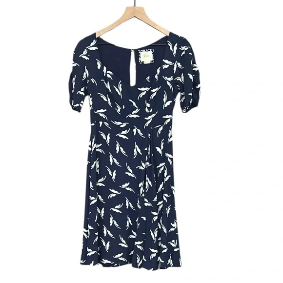 Anthropologie Maeve Fern Ruched Short Sleeve Dress Navy Blue Size 0 - Picture 4 of 11